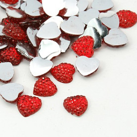 Кабошон со стразами Сердечко красного кольору, 10 шт 