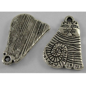 Металева підвіска "Смугастий кіт", античне срібло, 20х13 мм, 5 шт