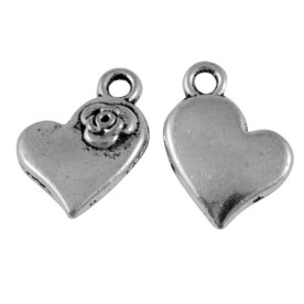 Металева підвіска "Серце з квіткою", античне срібло, 15х11, 5 шт