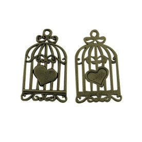 Металева підвіска "Серце в клітці", антична бронза 32х20 мм, 1 шт