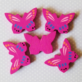 Дерев'яна намистинка "Метелик" яскраво-рожевого кольору, 25х17х4 мм, 1 шт