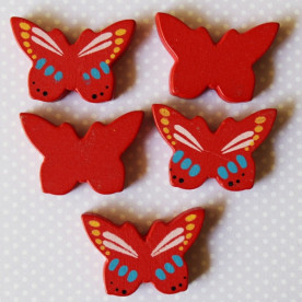 Дерев'яна намистинка "Метелик" червоного кольору, 25х17х4 мм, 1 шт