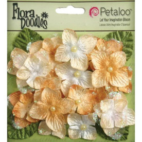 Набор бархатных цветов и листьев Velvet Hydrangeas - Butterscotch от Petaloo, 22 шт