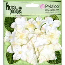 Набор бархатных цветов и листьев Velvet Hydrangeas - Cream от Petaloo, 22 шт