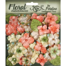 Набор бархатных цветов и листьев Velvet Hydrangeas - Sienna от Petaloo, 36 шт