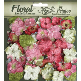 Набор бархатных цветов и листьев Velvet Hydrangeas - Rose от Petaloo, 36 шт