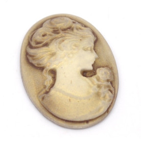 Кабошон камея Lady кольору кави, довжина 24 мм, ширина 18 мм