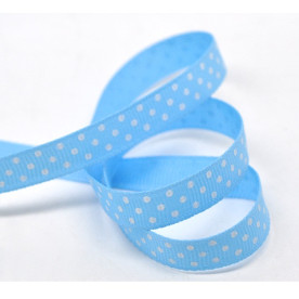 Репсова стрічка блакитного кольору в горошок, ширина 1 см, довжина 90 см