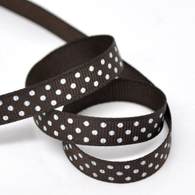 Репсовая ленточка кофейного цвета в горошек, ширина 1 см, длина 90 см