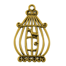 Підвіска "Пташка в овальної клітці", античне золото, 33х20 мм, 1 шт
