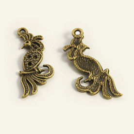 Металлическая подвеска "Жар Птица", античная бронза, 32х13 мм, 1 шт