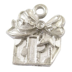 Металлическая подвеска "Подарок", античное серебро, 16х14 мм, 1 шт