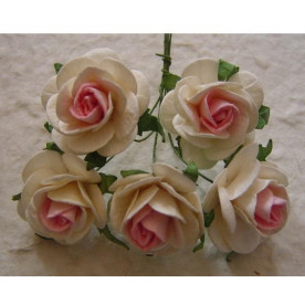 Набір 5 білих троянд з рожевою серединкою, 25 мм