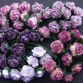 Набір 10 трояндочок різних кольорів в бузково-лілового гамі, 10 мм
