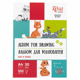 Альбом-склейка для рисования, Cats, А4, 100г/м2, 30л, ROSA Kids
