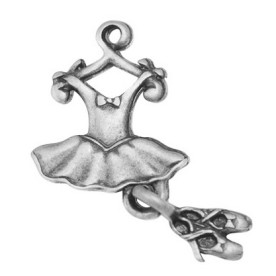 Металева підвіска "Сукня балерини", античне срібло, 25х12 мм, 3 шт