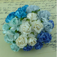 Набір 5 диких трояндочок в Blue / Aqua / White, 30 мм