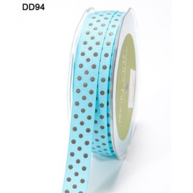 Стрічка GROSGRAIN / DOTS TURQUOISE / BROWN від May Arts, 16 мм, 90 см