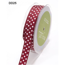 Стрічка GROSGRAIN / DOTS BURGUNDY / WHITE від May Arts, 16 мм, 90 см