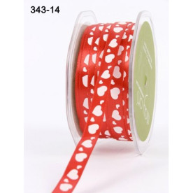 Атласна стрічка з принтом Red White Hearts від May Arts, 10 мм, 90 см
