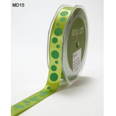 Атласна стрічка Bubble Dots зеленого кольору від May Arts, 16 мм, 90 cм