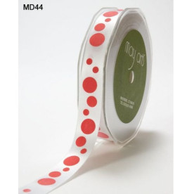 Атласная лента Bubble Dots белого и красного цветов от May Arts, 16 мм, 90 cм