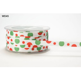Репсова стрічка Grosgrain Bubble dot червоно-біла May Arts, 10 мм, 90 см