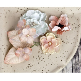 Набор тканевых цветочков и листиков Joulee - Quartz 9 шт от компании Prima