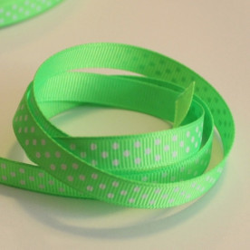 Репсова стрічка в горошок салатового кольору, ширина 10 мм, довжина 90 см