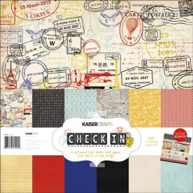 Набор бумаги Check In 12 листов + наклейки 30х30 см от Kaisercraft