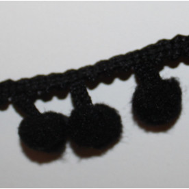 Лента с помпонами черного цвета, 8 мм, 90 см