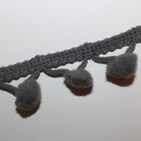 Стрічка з помпонами темно-сірого кольору, 13 мм, 90 см