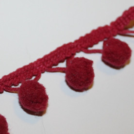 Лента с помпонами бордового цвета, 13 мм, 90 см