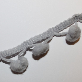 Лента с помпонами светло-серого цвета, 13 мм, 90 см