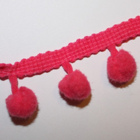 Стрічка з помпонами темно-рожевого кольору, 13 мм, 90 см
