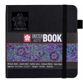 Блокнот Sakura Sketch, 140 г / м2, 12х12 см, 80 л, черные листы, Sakura