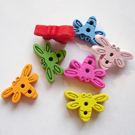 Набір різнокольорових дерев'яних гудзичків "Бабки", 10 шт, 16х11 мм