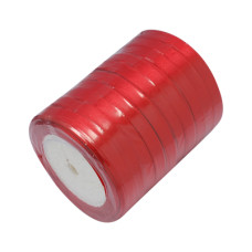 Атласная лента красного цвета, ширина 9-10 мм, рулон 23 м