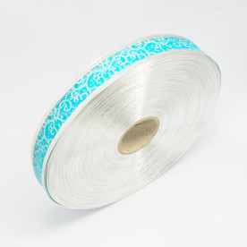 Лента из органзы голубого цвета с серебристым узором, 25 мм, 90 см