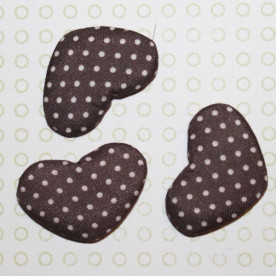 Тканевый кабошон коричневого цвета Сердечко в горошек, 33х22х7 мм, 1 шт