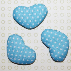 Тканевый кабошон голубого цвета Сердечко в горошек, 33х22х7 мм, 1 шт