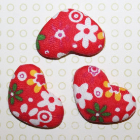 Тканевый кабошон Красные в цветочек, 33х22х7 мм, 1 шт
