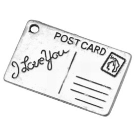 Металлическая подвеска "Открытка", античное серебро, 25х16 мм, 1 шт