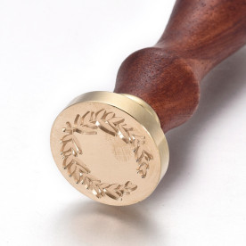 Печатка для сургучу з дерев'яною ручкою, Оливкова гілка, латунь, золотий, 9 см, 2,55x1,45 см
