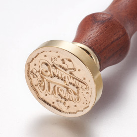 Печатка для сургучу з дерев'яною ручкою, Merry Christmas, латунь, золотий, 8,95 см, 2,55x1,45 см