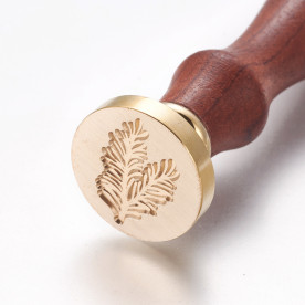 Печатка для сургучу з дерев'яною ручкою, Рослина, латунь, золотий, 8,95 см, 2,55x1,45 см