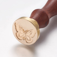 Печать для сургуча с деревянной ручкой, Бабочка, латунь, золотой, 8,95 см, 2,55x1,45 см