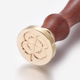 Печатка для сургучу з дерев'яною ручкою, Клевер, латунь, золотий, 8,95 см, 2,55x1,45 см