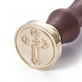Печать для сургуча с деревянной ручкой, Крест, латунь, золотой, 8,9 см, 2,55x1,45 см