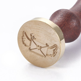 Печатка для сургучу з дерев'яною ручкою, Конверт з сердечком, латунь, золотий, 8,9 см, 2,55x1,4 см